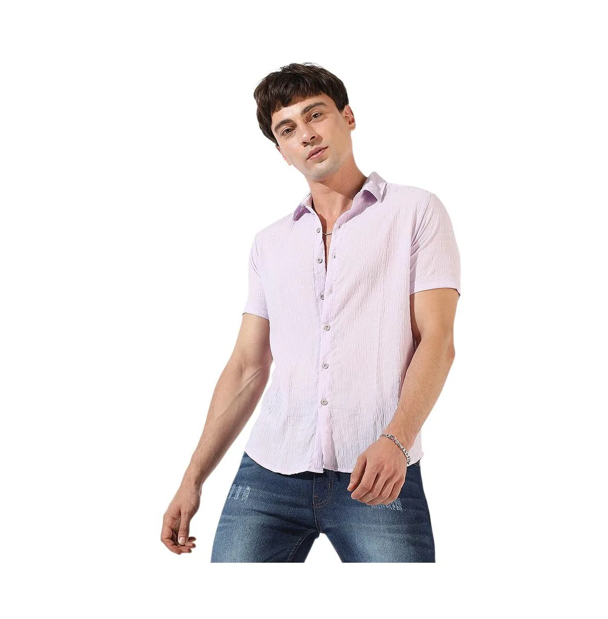 Lavender Textured Regular Fit Casual Shirt by Campus Sutra