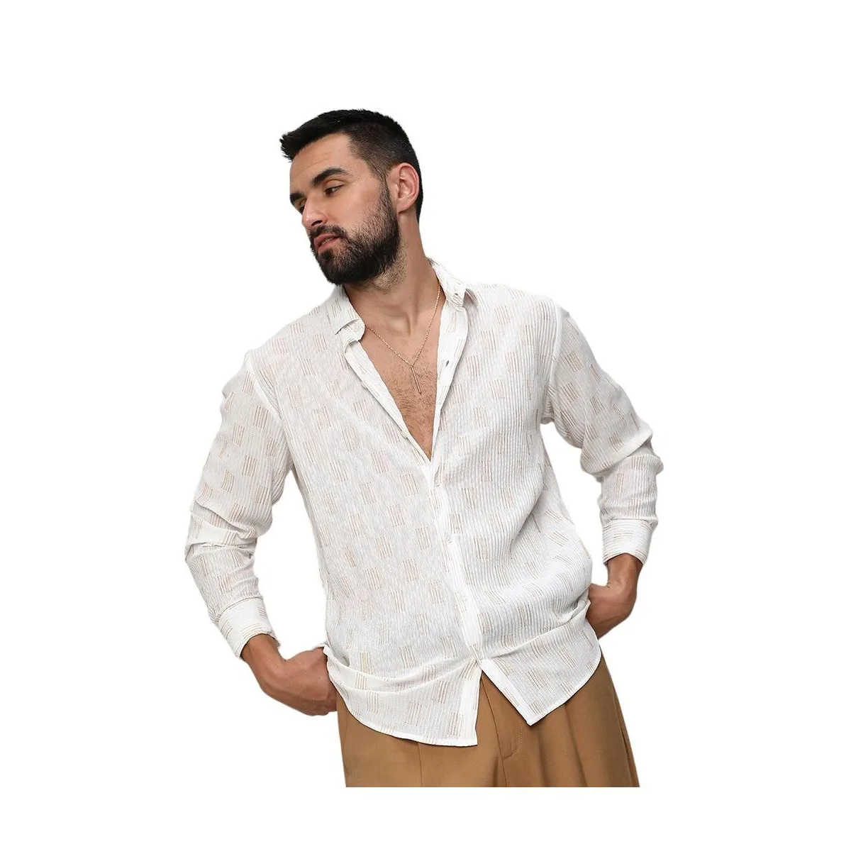 Chalk White Foil-Pleated Shirt by Campus Sutra