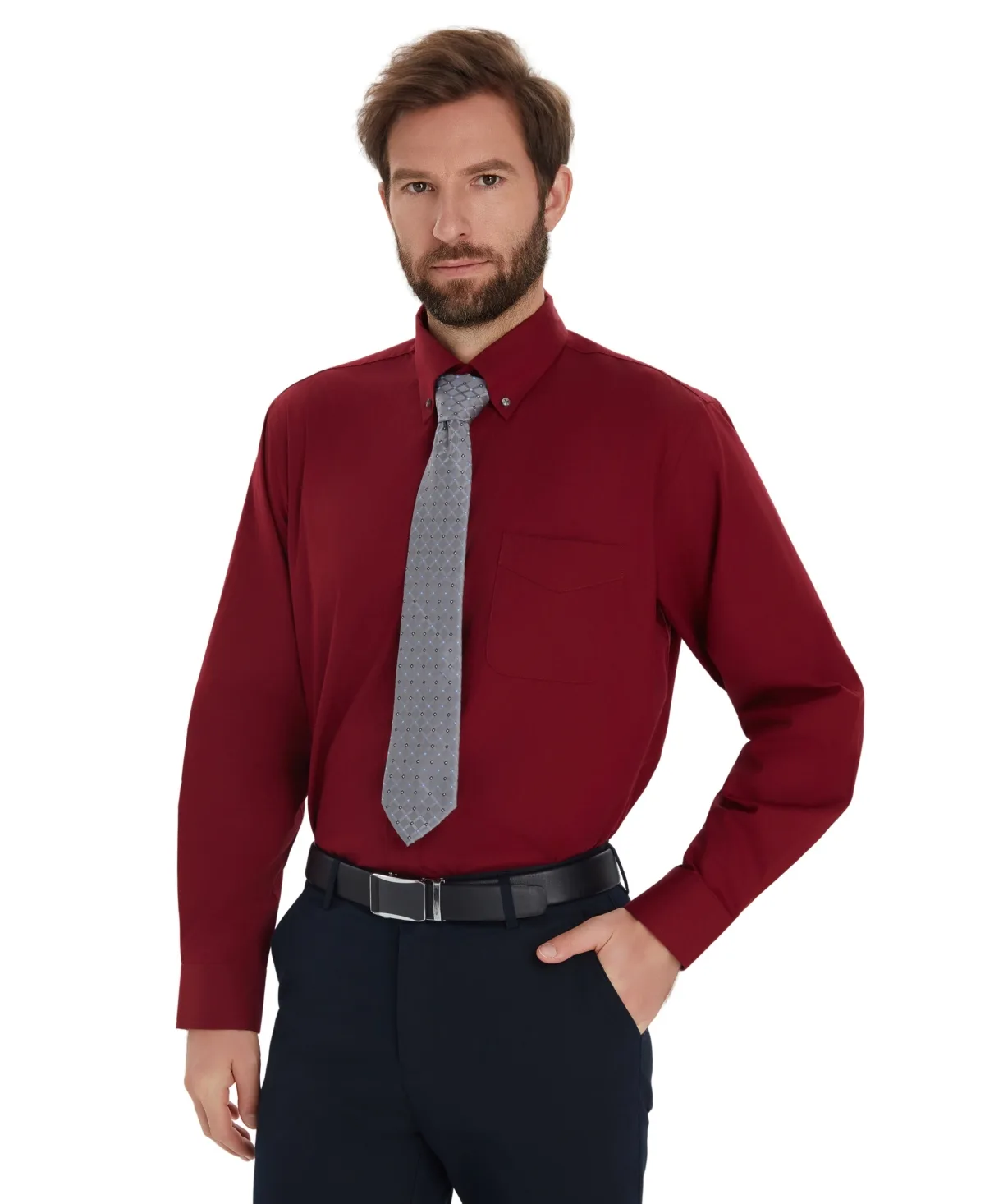 Pinpoint Button Front Solid Dress Shirt by Club Room