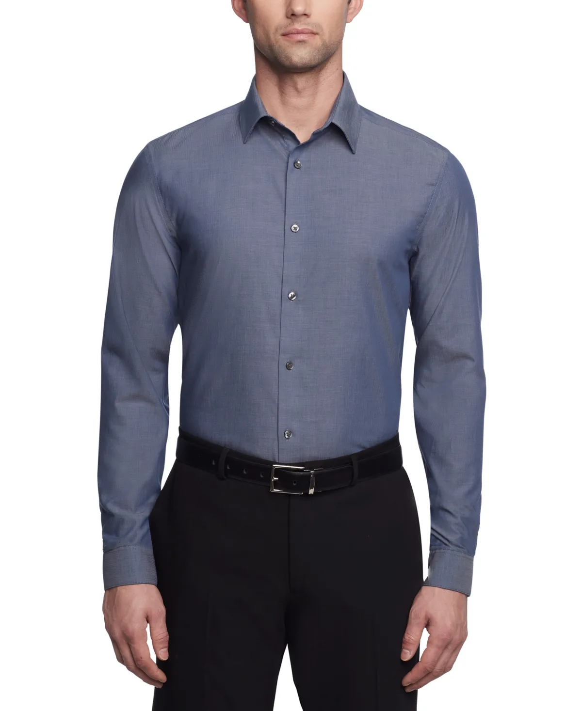 Steel Slim-Fit Non-Iron Herringbone Dress Shirt by Calvin Klein