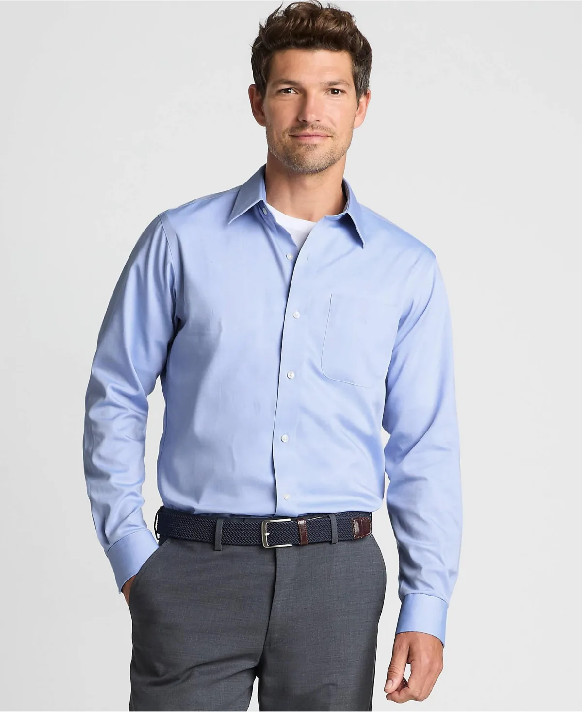 Solid No Iron Supima Pinpoint Straight Collar Dress Shirt by Lands' End