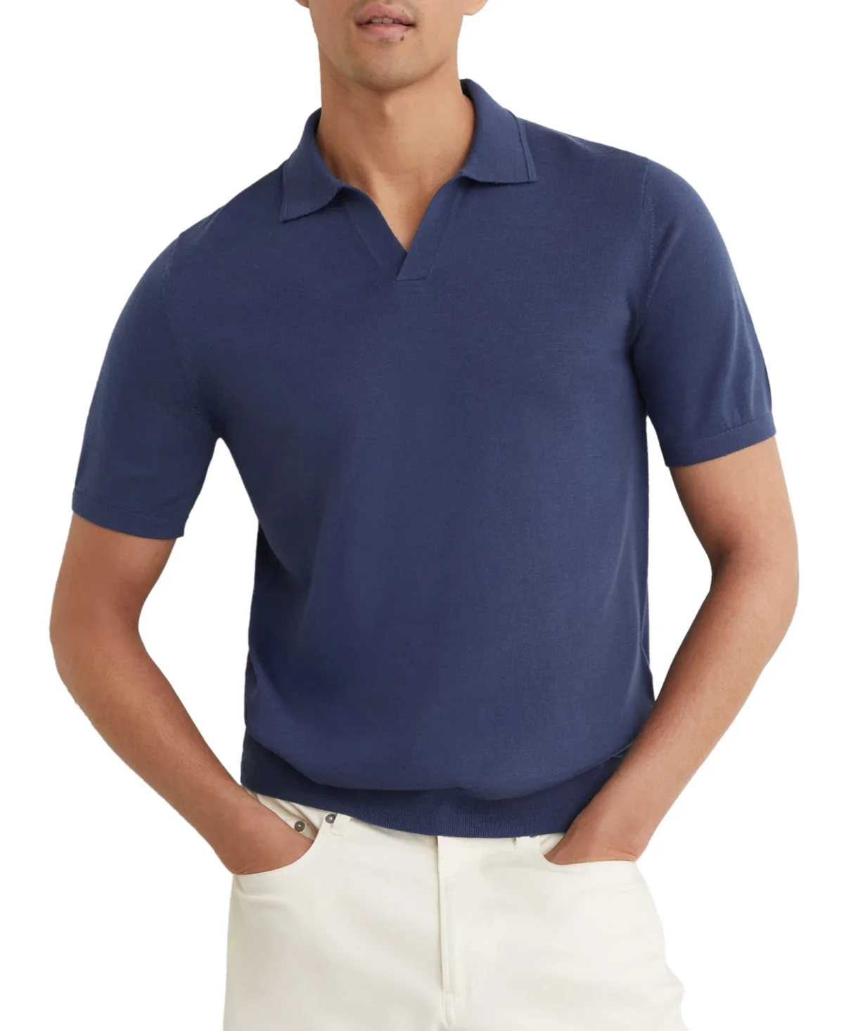 Duchie Open Collar Merino Wool Polo Shirt by Reiss