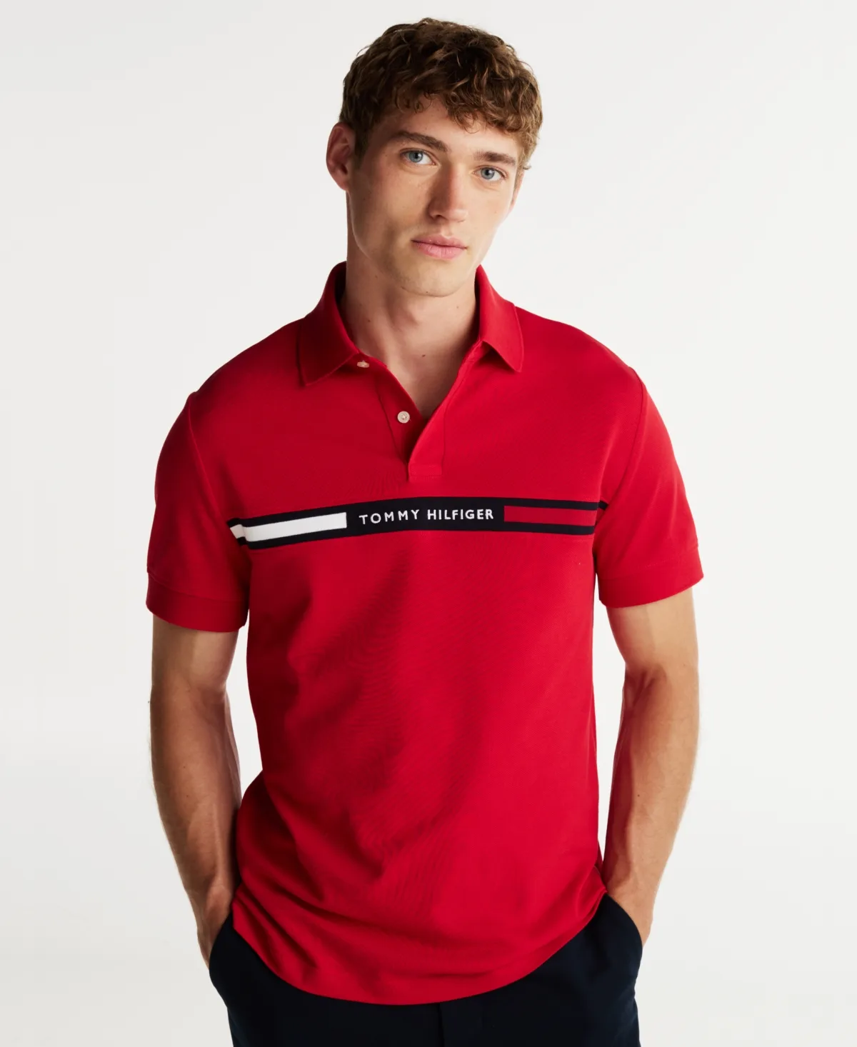 Short Sleeve Embroidered Chest Stripe Polo Shirt by Tommy Hilfiger