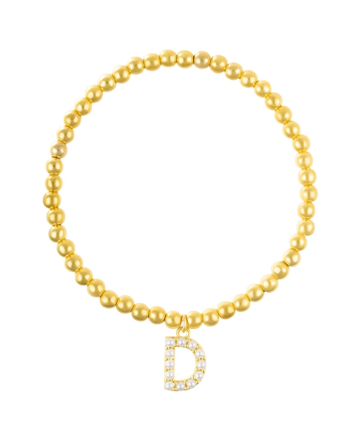 Gold Stretch Bead Imitation Pearl Letter Bracelet by Adornia