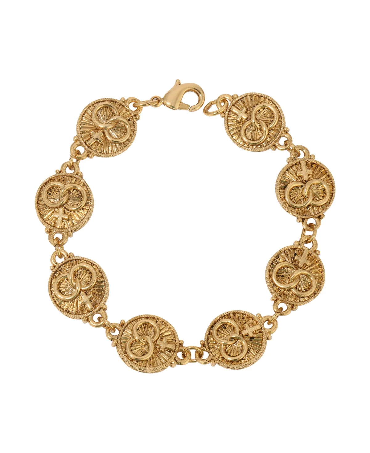 Gold-Tone Two Rings and Cross Medallion Wedding Bracelet by Symbols Of Faith