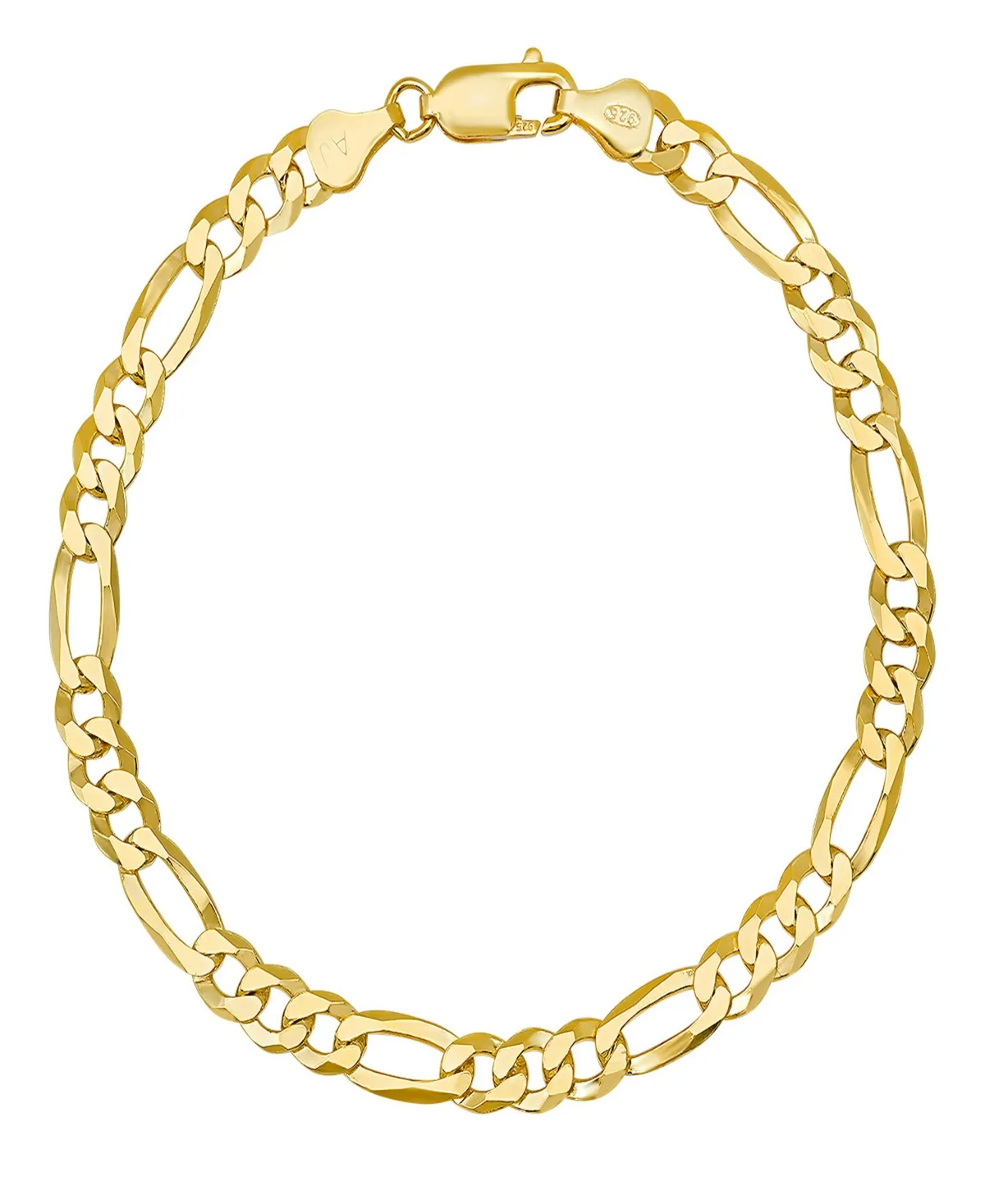 14K Gold Plated Sterling Silver 150 Figaro Super Flat 8.5" Bracelet