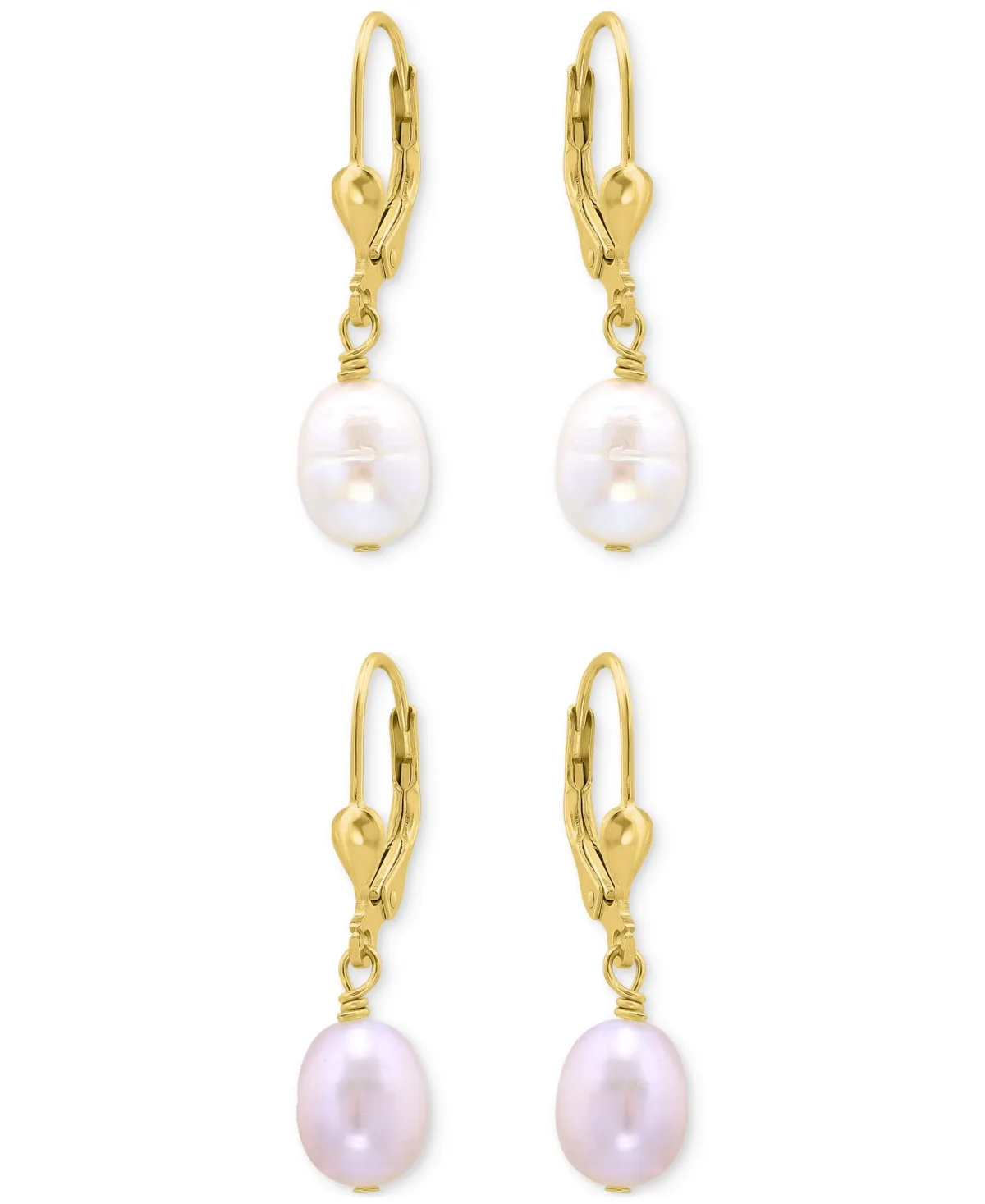 2-Pc. Set White & Pink Oval Cultured Freshwater Pearl Leverback Drop Earrings in 18k Gold-Plated Sterling Silver by Giani Bernini