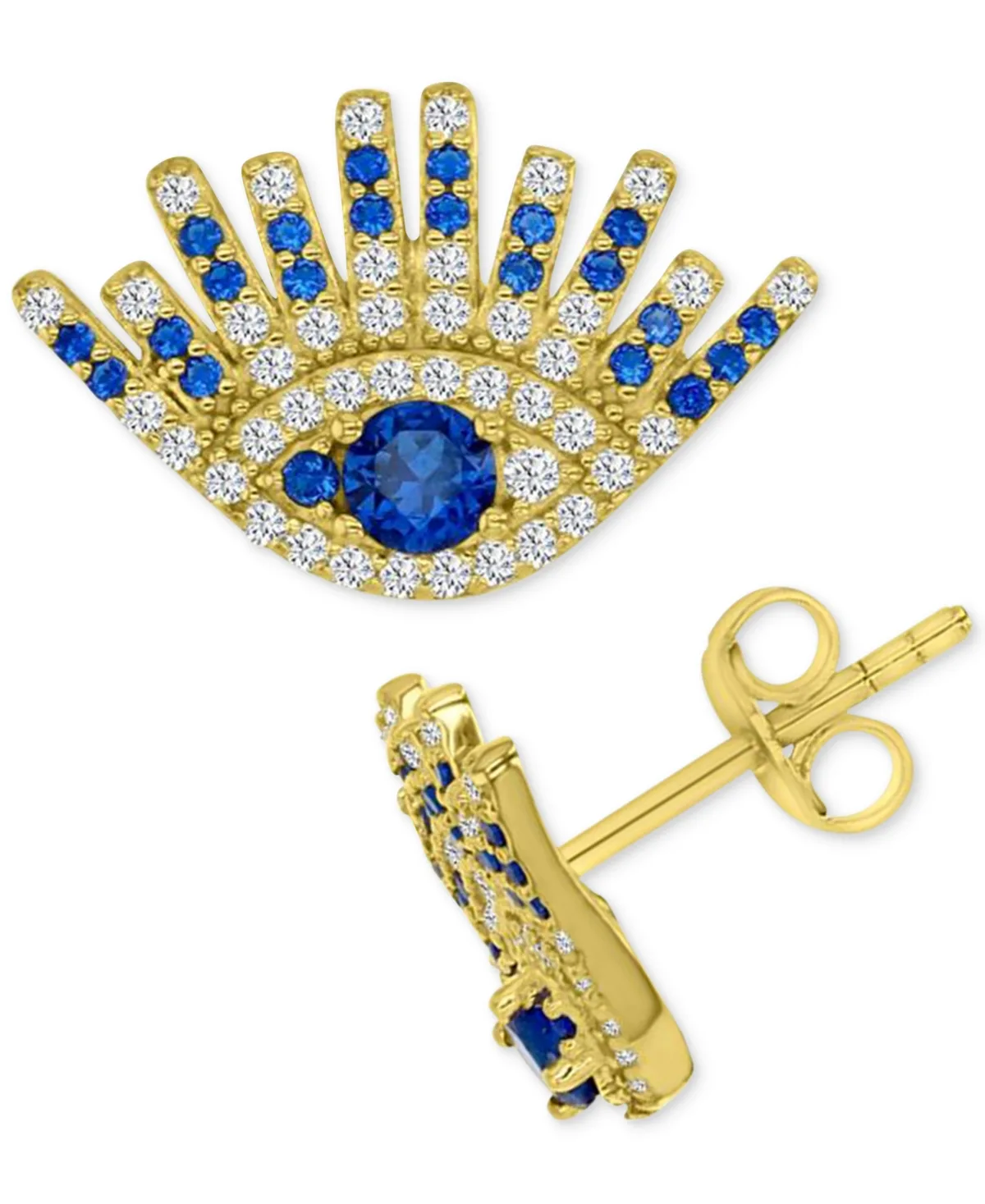 Lab-Grown Blue Spinel (3/4 ct. t.w.) & Cubic Zirconia Evil Eye Stud Earrings in 14k Gold-Plated Sterling Silver by Macy's