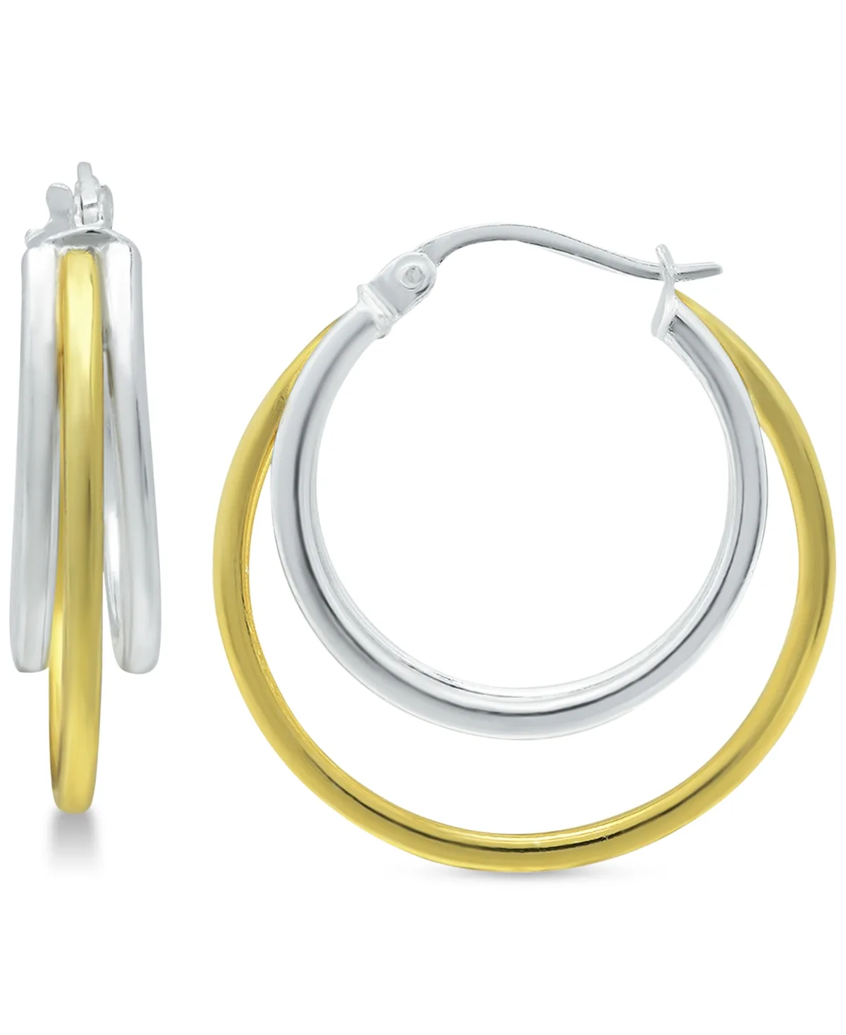 Small Two-Tone Triple Hoop Earrings, 20mm