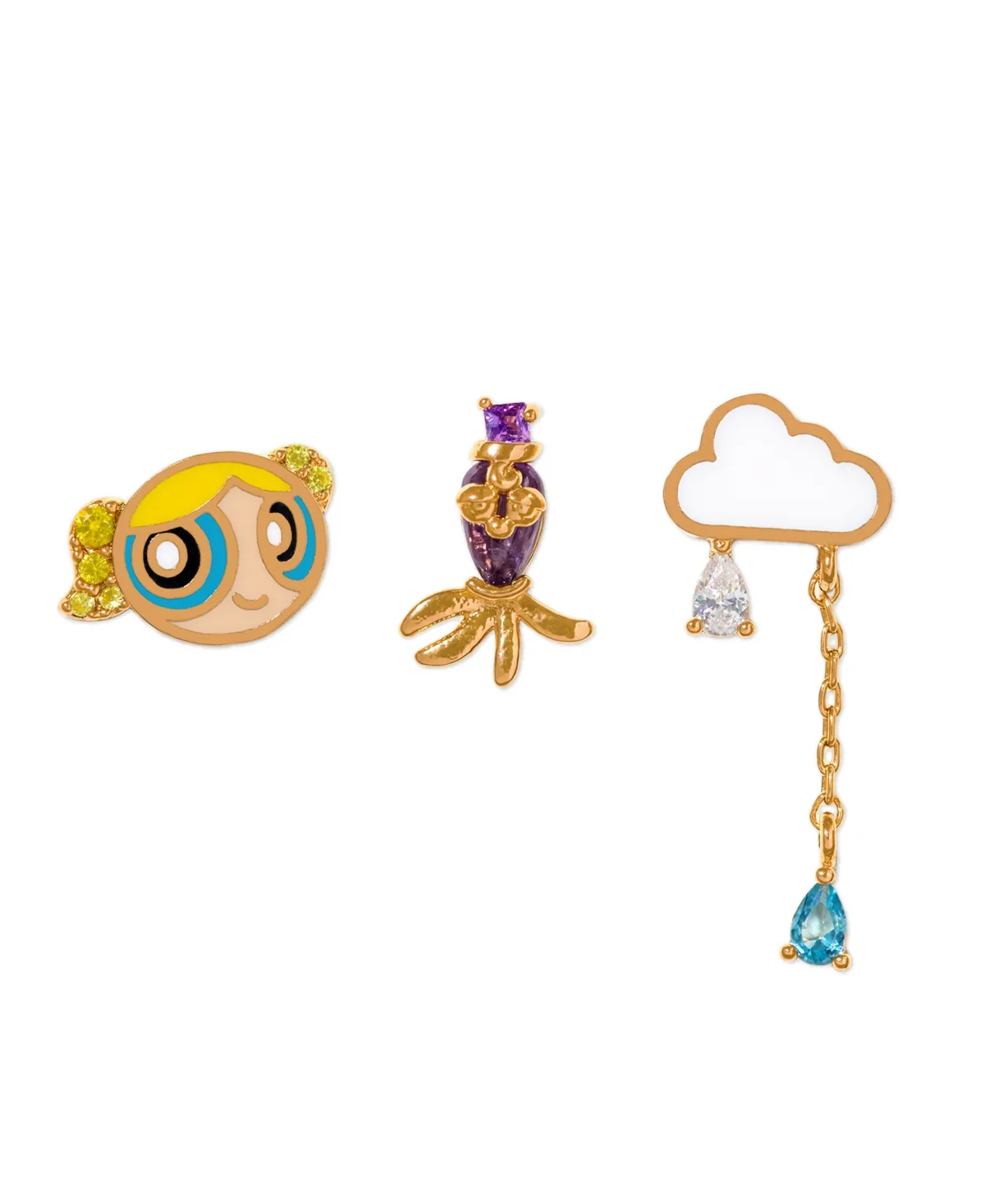 Crystal Gold Plated Enamel the Powerpuff Girls Bubbles Stud Set by Girls Crew