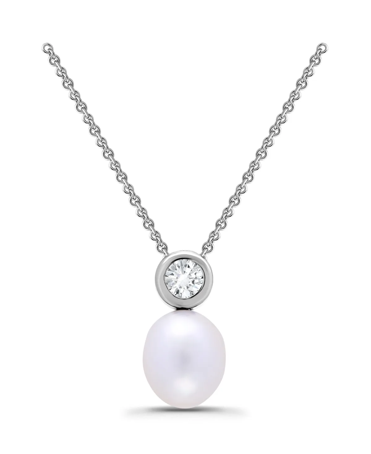 Teardrop Freshwater Cultured Pearl Round Cubic Zirconia Bezel Necklace by Macy's