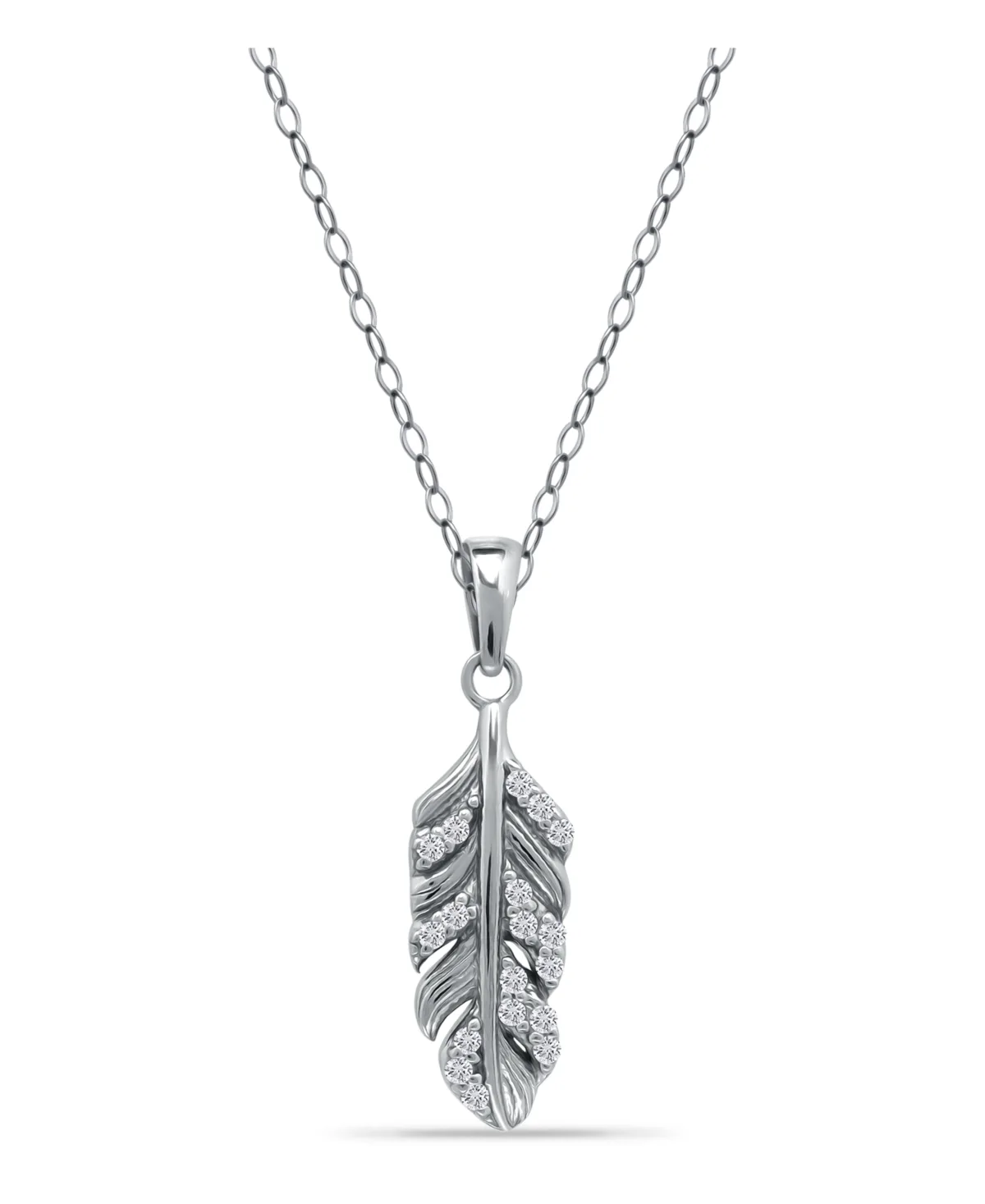 Cubic Zirconia Pave Feather Pendant Necklace in Sterling Silver by Giani Bernini