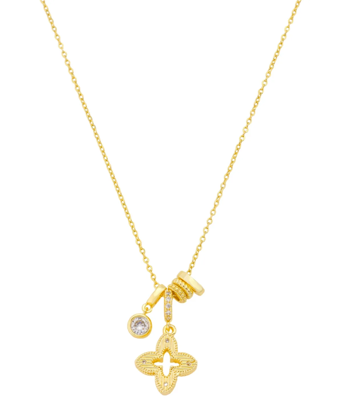 Cubic Zirconia Gold-Plated Clover Charm Pendant Necklace