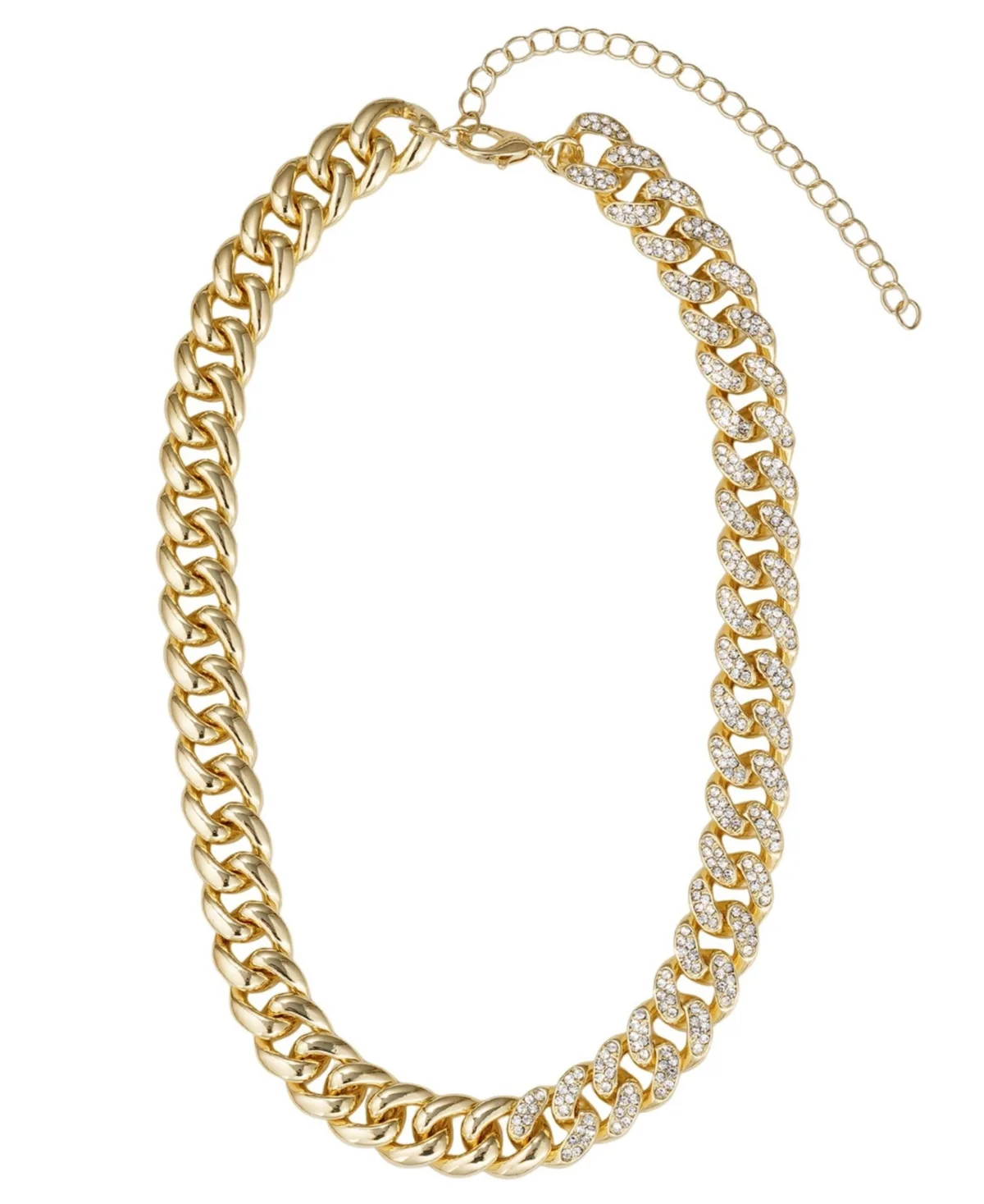 Crystal Half Curb Chain Necklace