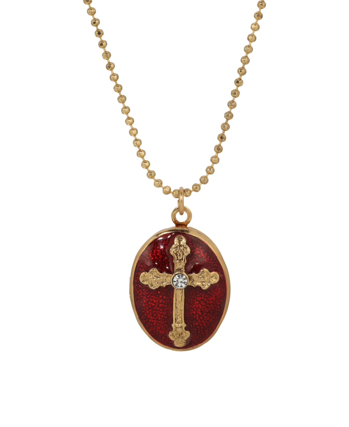 Gold-Tone Red Cross Locket 18" Necklace by Symbols Of Faith