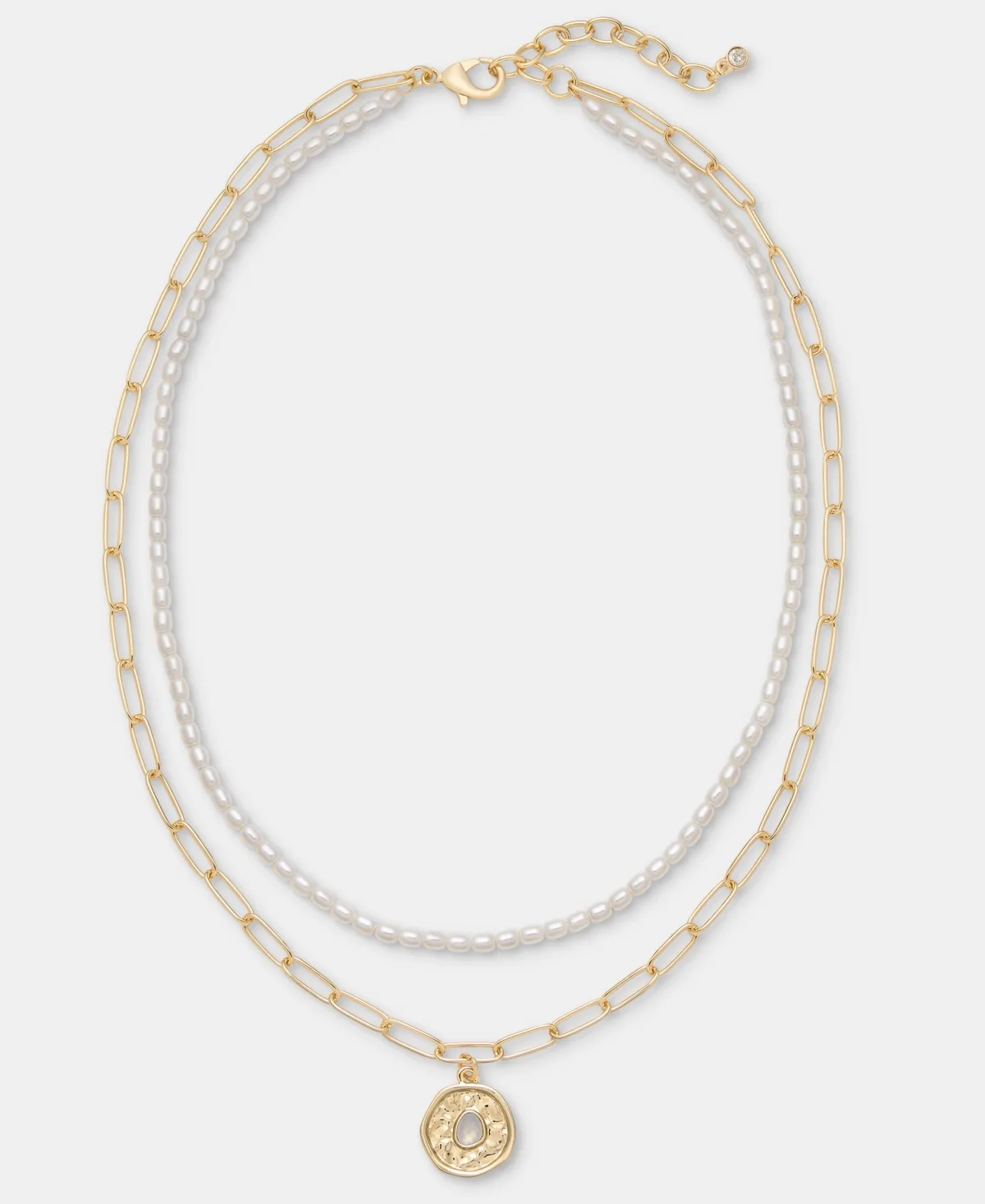 Imitation Pearl Beaded Stone Layered Pendant Necklace, 16" + 2" Extender by On 34th