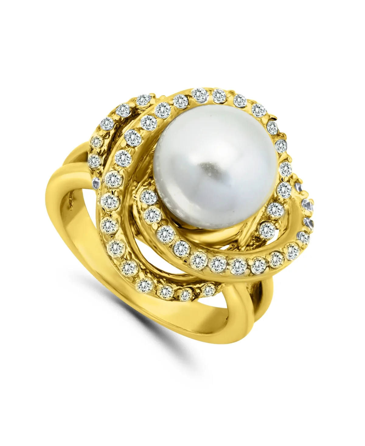 Imitation Pearl and Cubic Zirconia Pave Swirl Ring in Silver Plate by Macy's