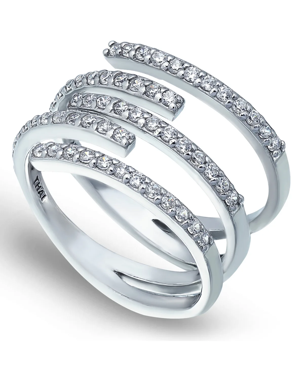 Cubic Zirconia 5 Row Bypass Ring in Silver Plate & 18k Gold Plate