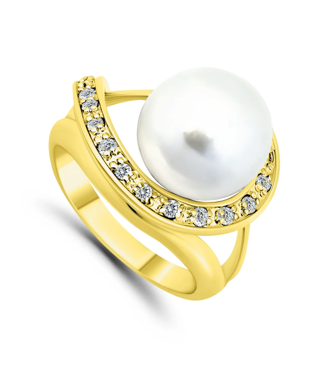 Imitation Pearl and Pave Cubic Zirconia Swirl Wrap Ring in Silver Plate by Macy's