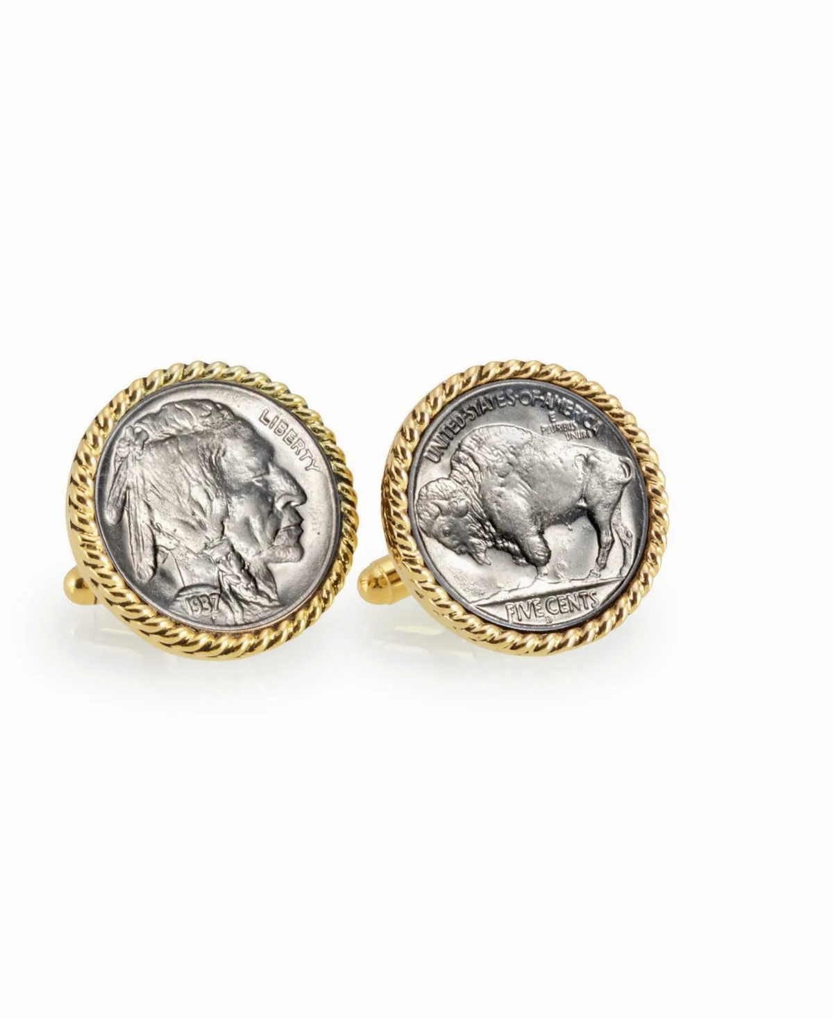 Buffalo Nickel Rope Bezel Coin Cuff Links by American Coin Treasures