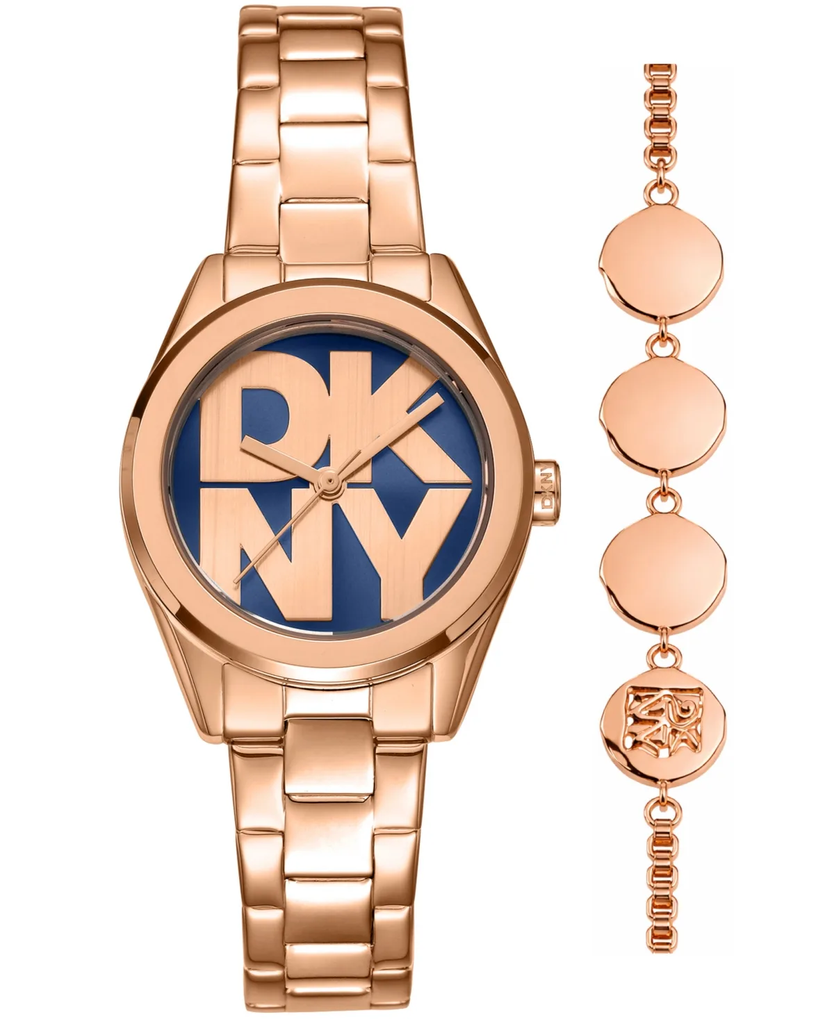 Logo Quartz Rose Gold-Tone Stainless Steel Bracelet Watch 28mm Gift Set by Dkny