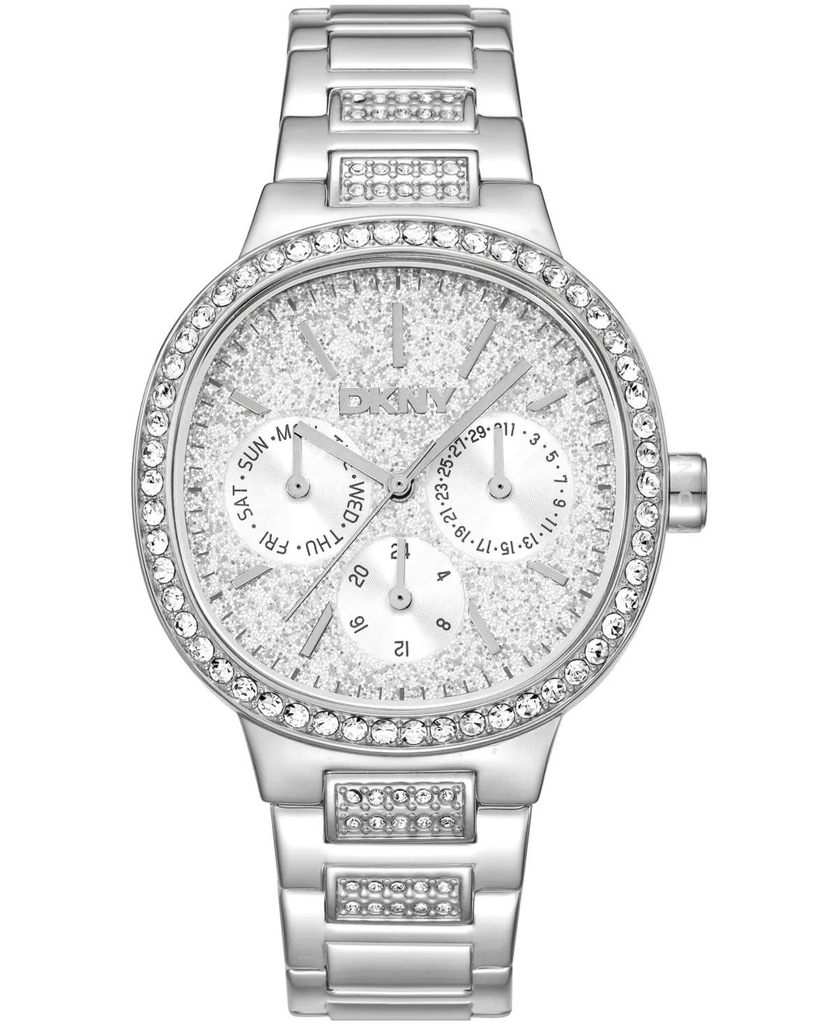 Crystal Covered Dial Crystal Bezel Stainless Steel Bracelet Multifunctional Watch, 36mm by Dkny