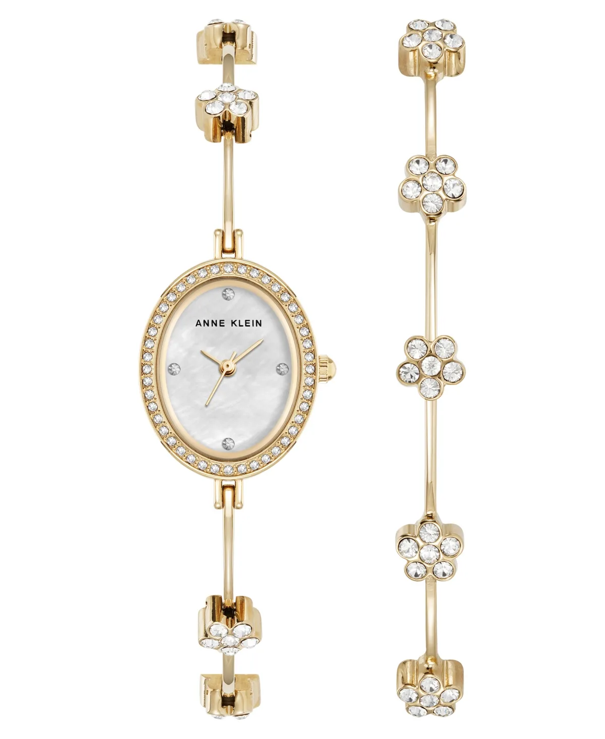 Quartz Delicate Crystal Flower Gold-Tone Stainless Steel Bracelet Watch Set, 19mm by Anne Klein