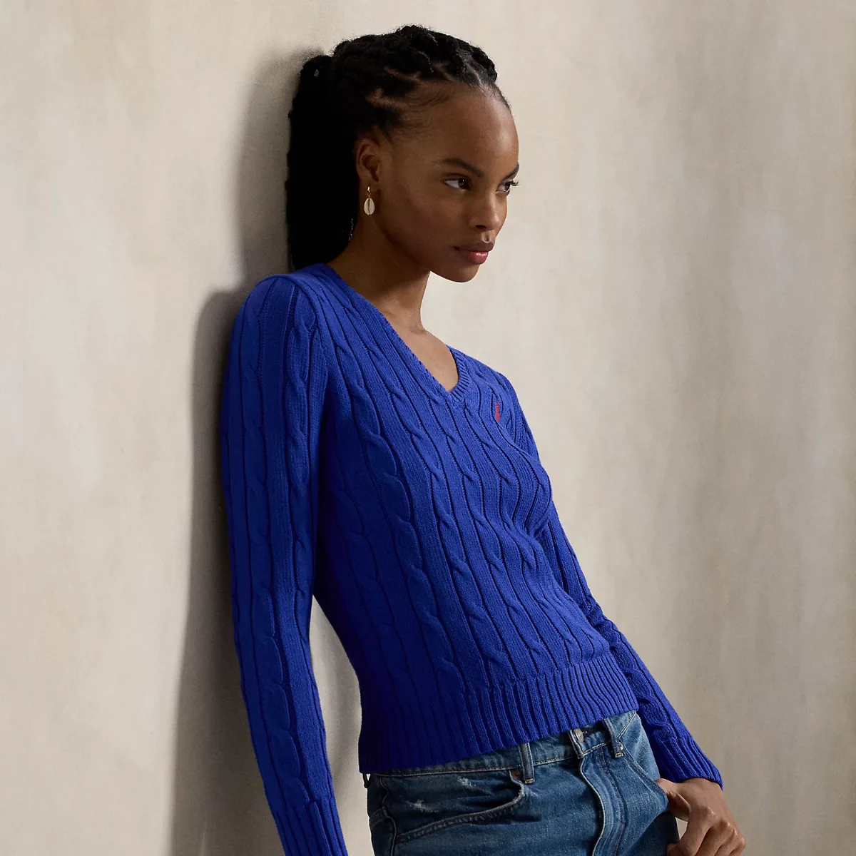 Cable-Knit Cotton V-Neck Jumper
