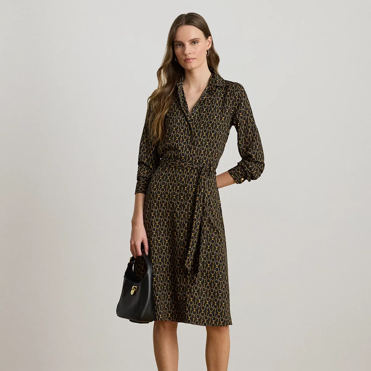 Chain-Print Crepe Shirtdress