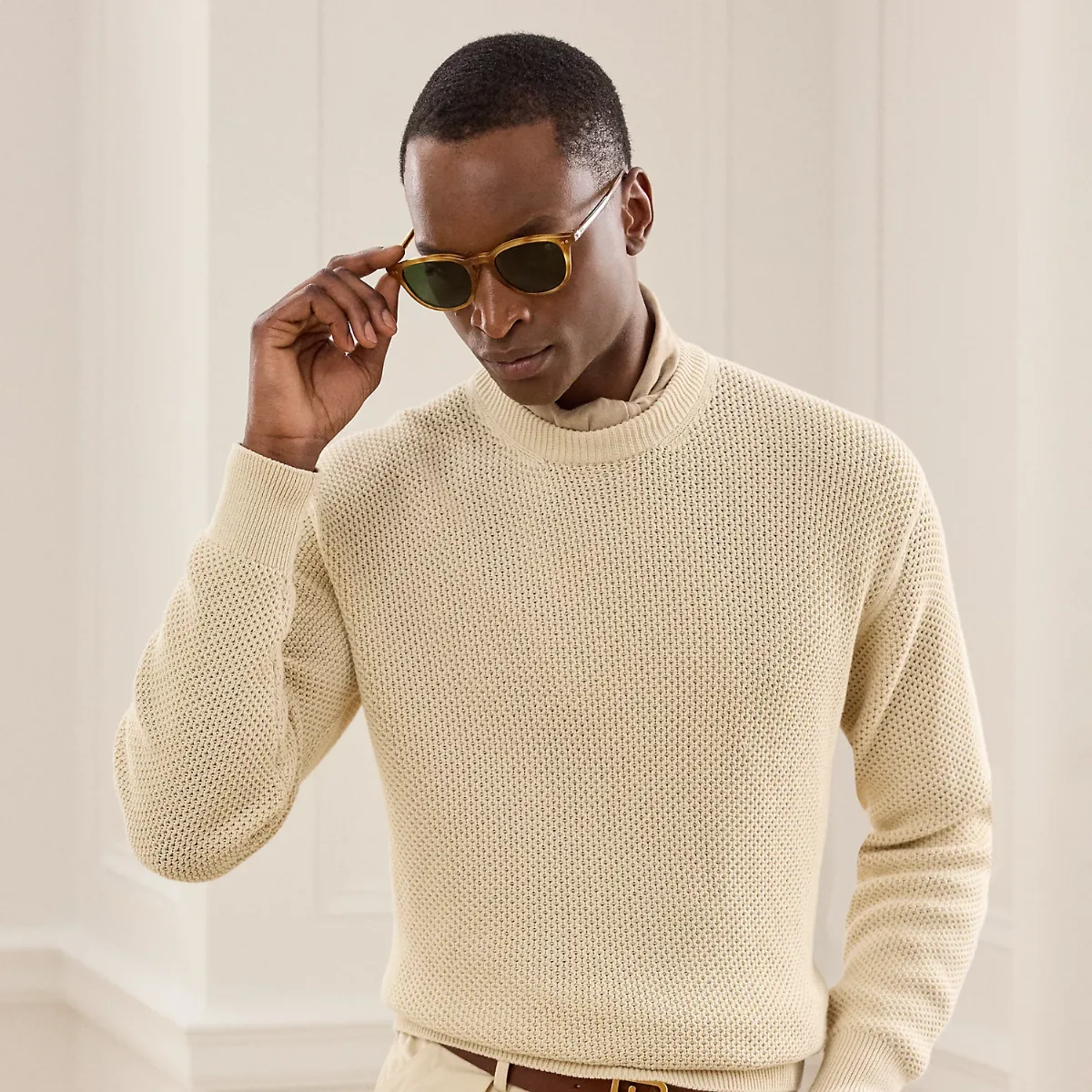 Relaxed Fit Honeycomb Cotton Jumper