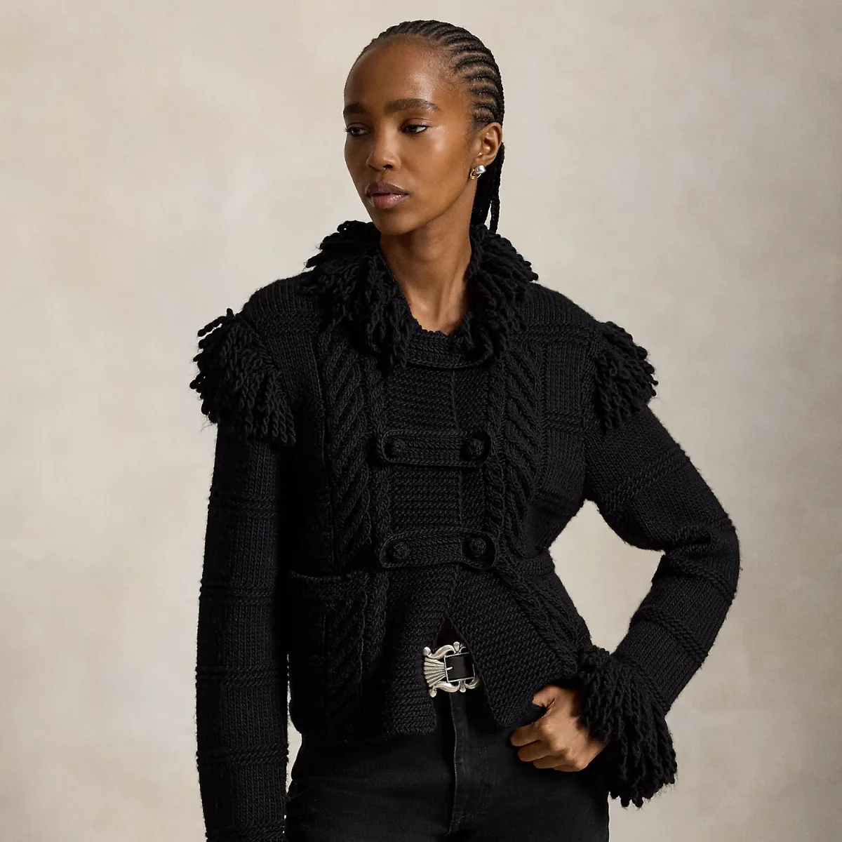 Knit-Fringe Wool Cardigan by Polo Ralph Lauren
