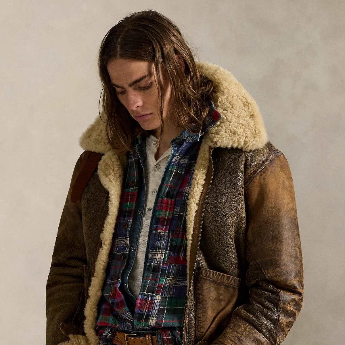 Leather-Trim Shearling Bomber Jacket by Polo Ralph Lauren