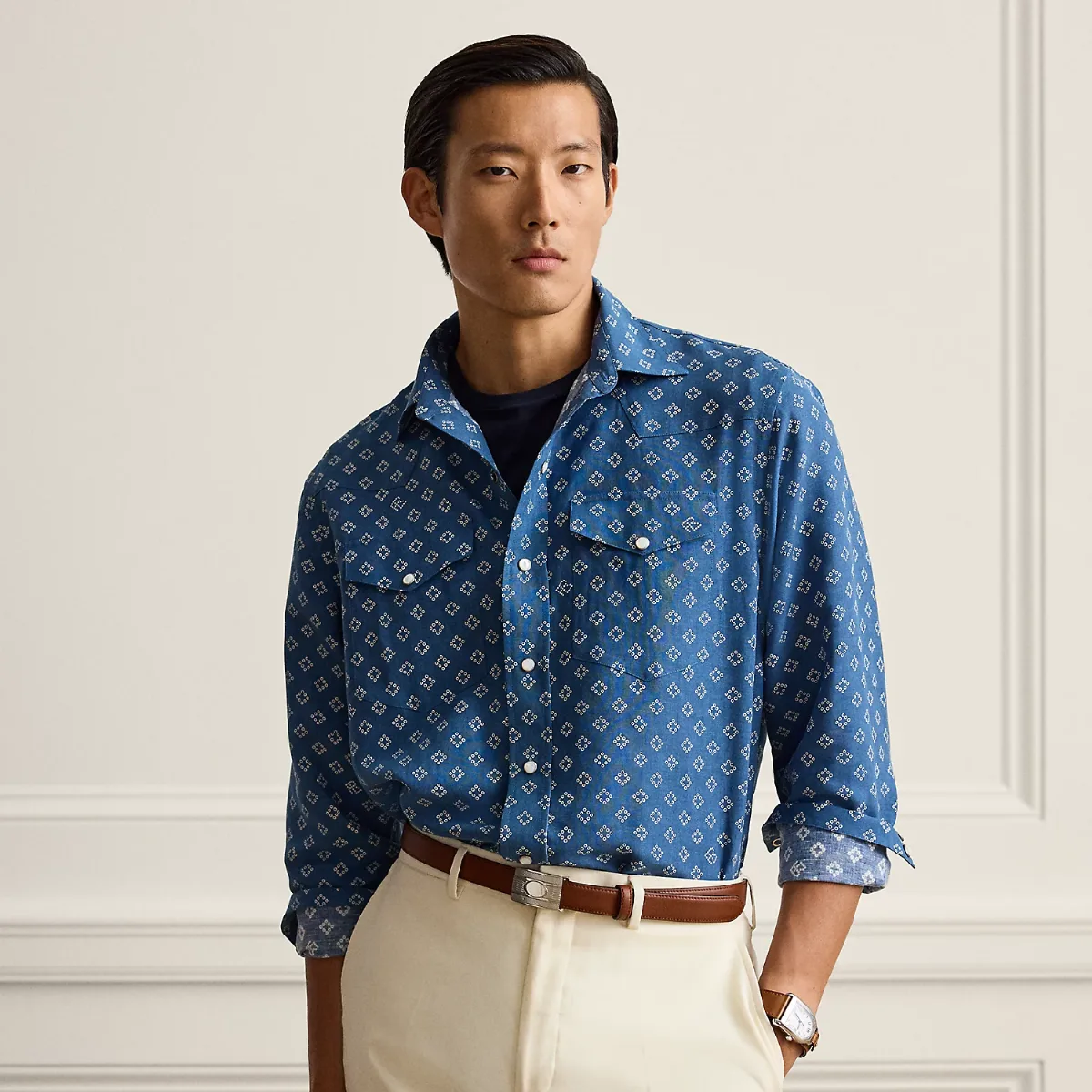 Relaxed Fit Linen-Silk Western Shirt