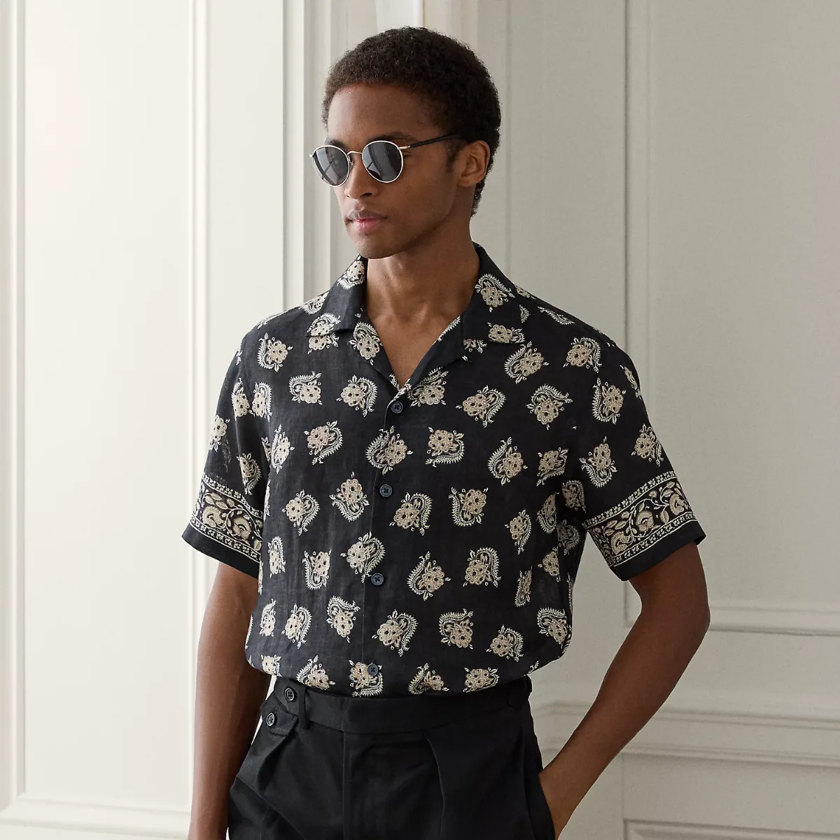 Printed Linen Camp Shirt by Ralph Lauren Purple Label