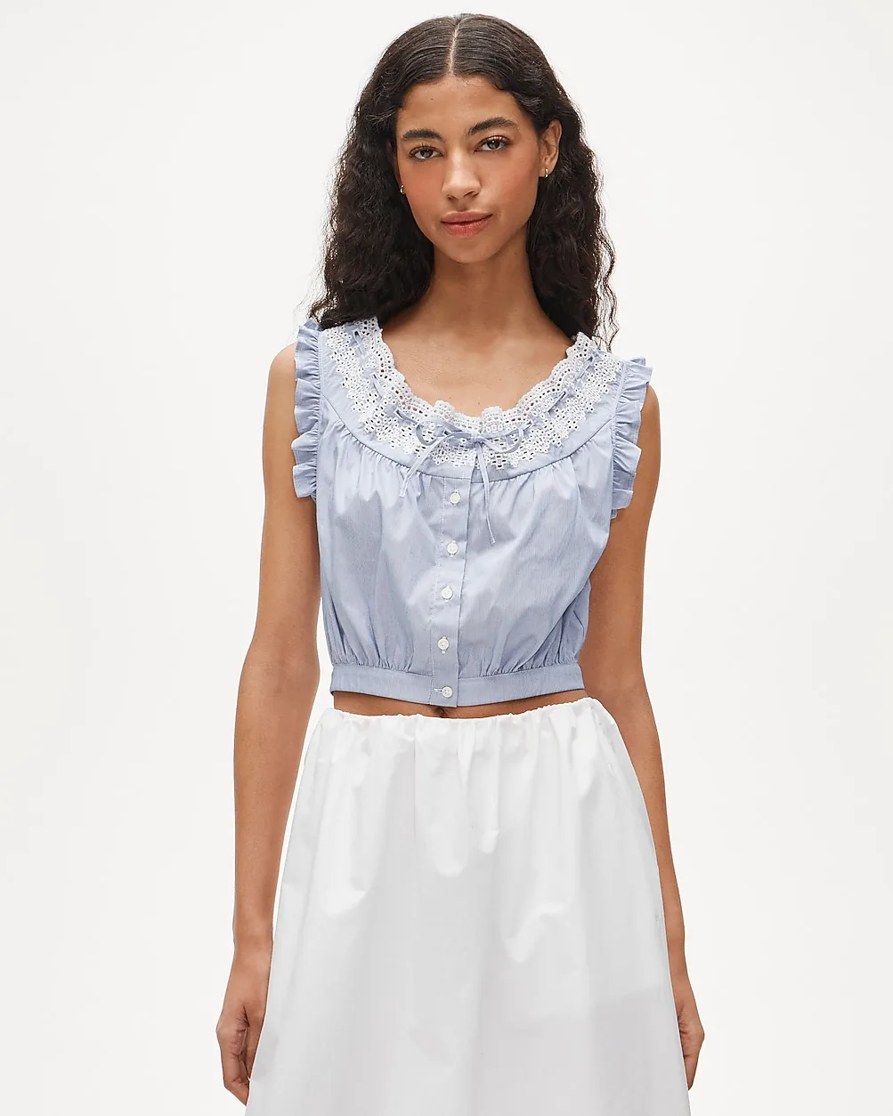 Embroidered Ruffle-Trim Cropped Tank Top by J.Crew