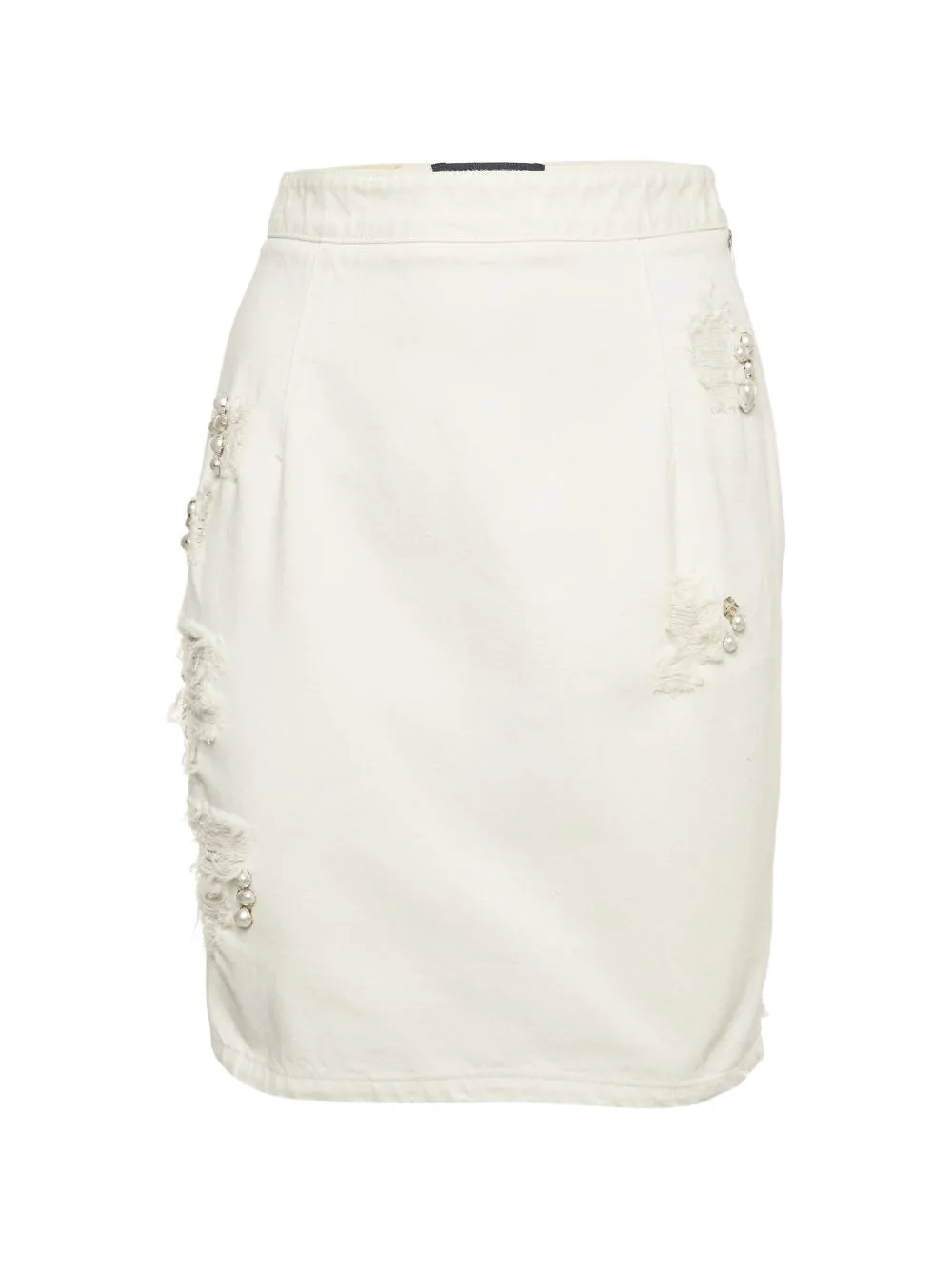 Pearl-Embellished Distressed Mini Skirt by Ermanno Scervino