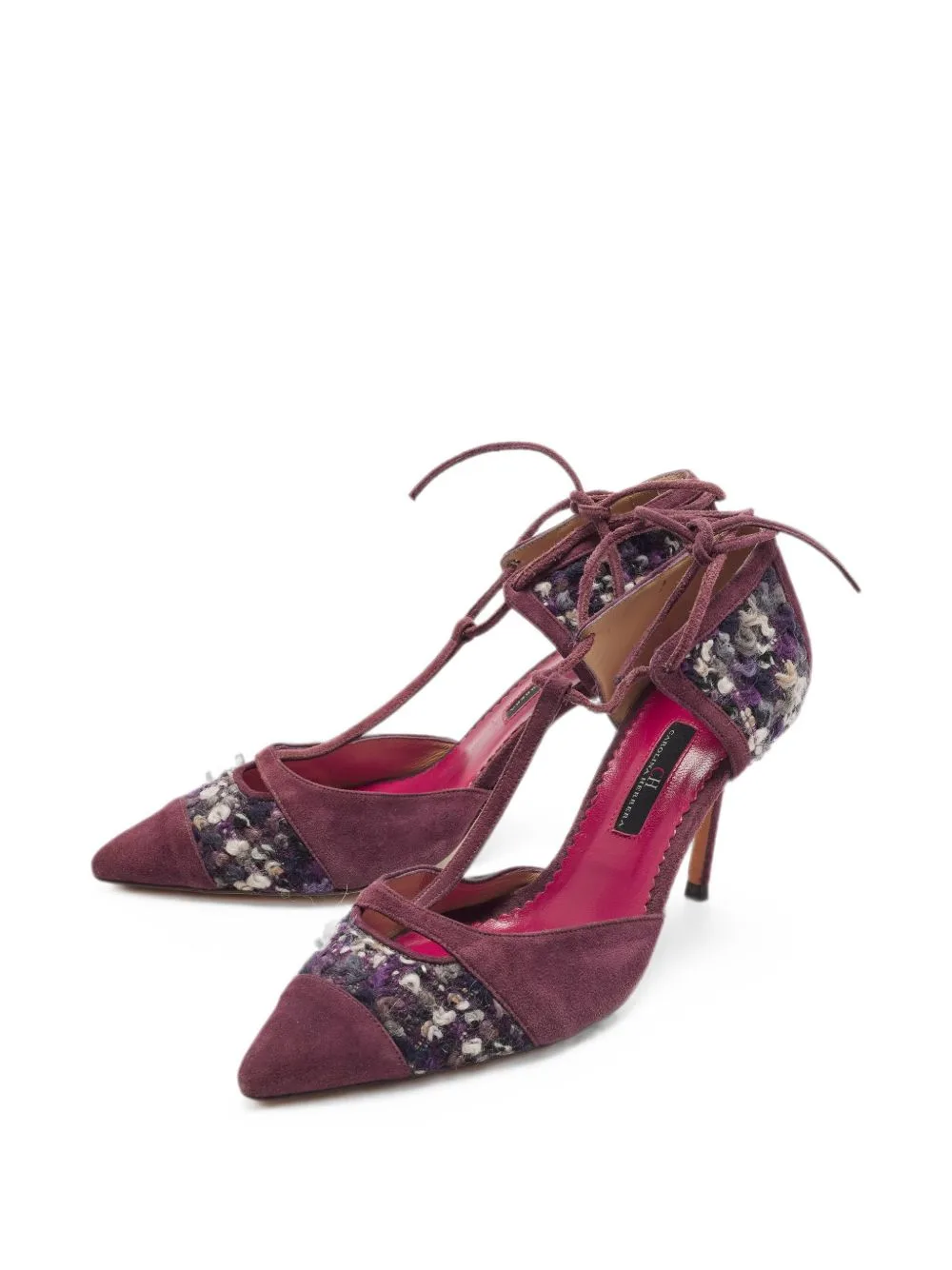 Tweed T-Strap Heeled Pumps by Carolina Herrera Vintage