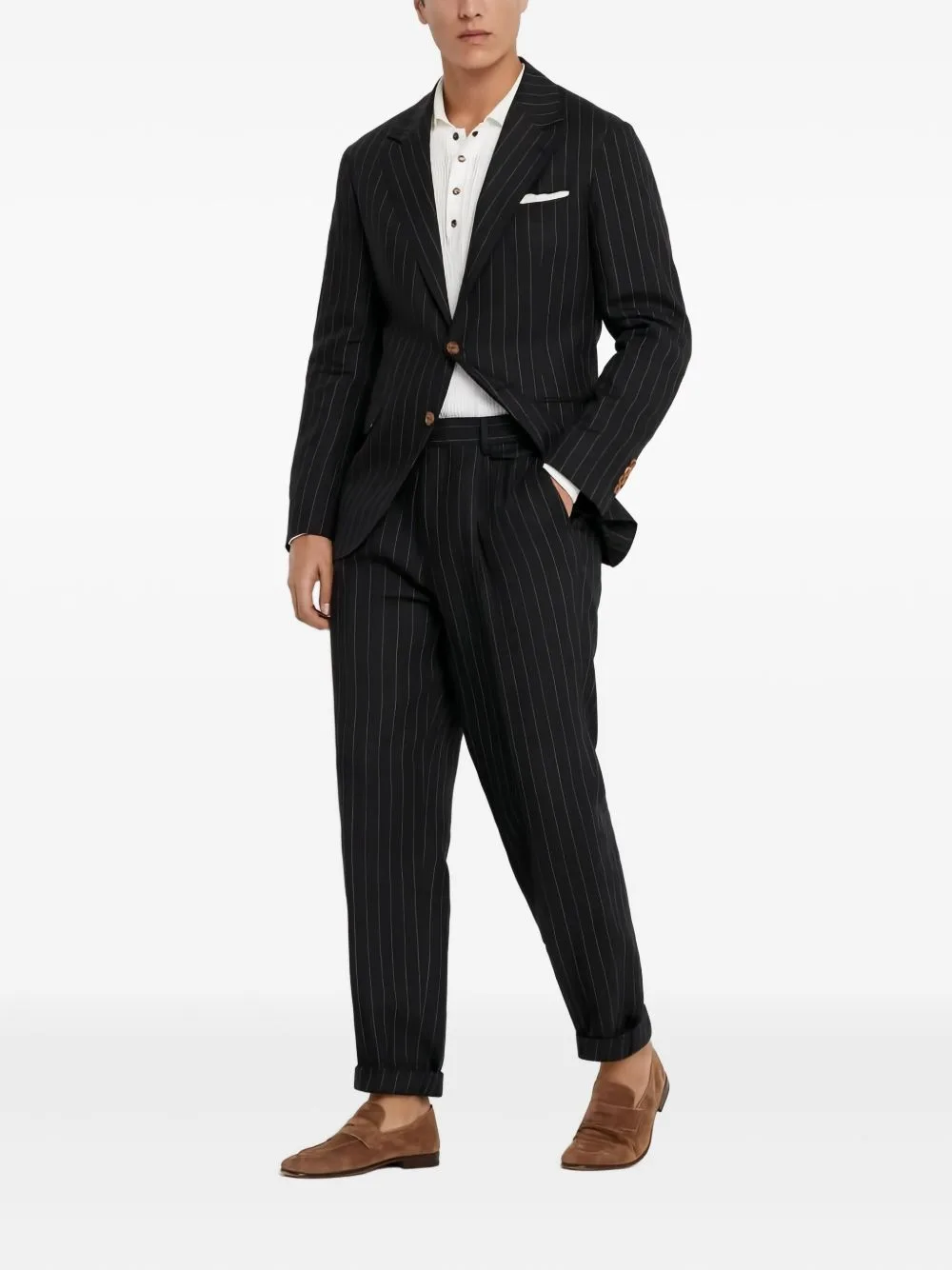Pinstripe Linen Suit by Brunello Cucinelli