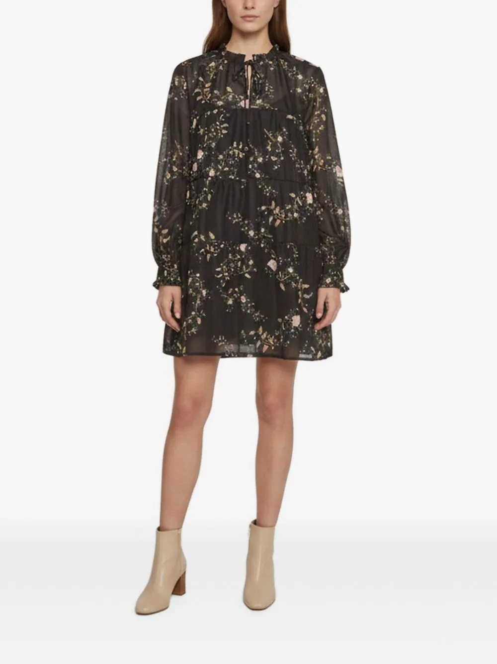 Floral-Print Long-Sleeve Mini Dress