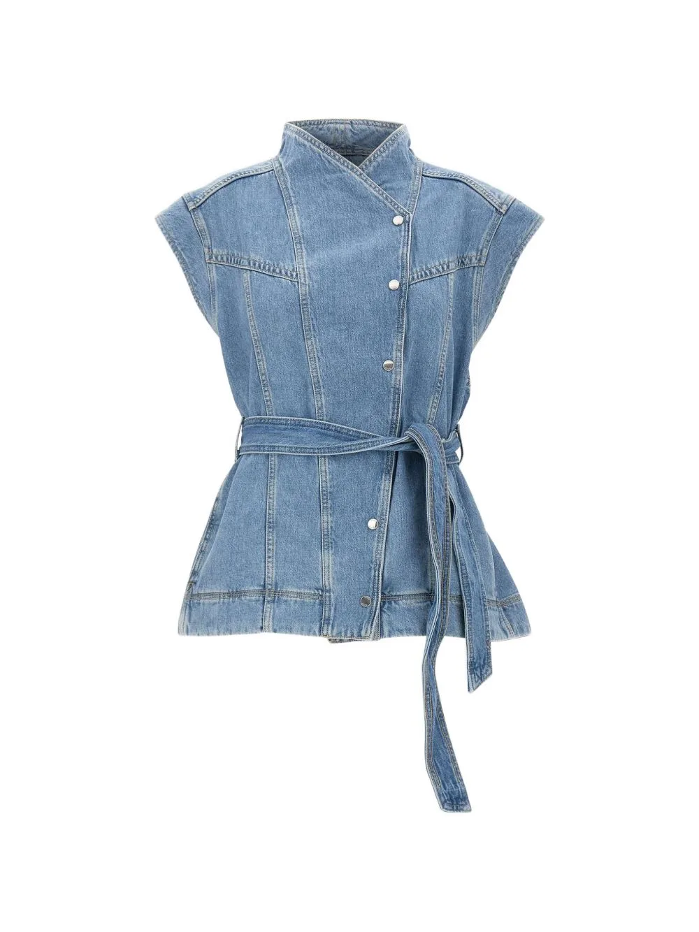 Belted Asymmetric-Closure Denim Vest by BOSS
