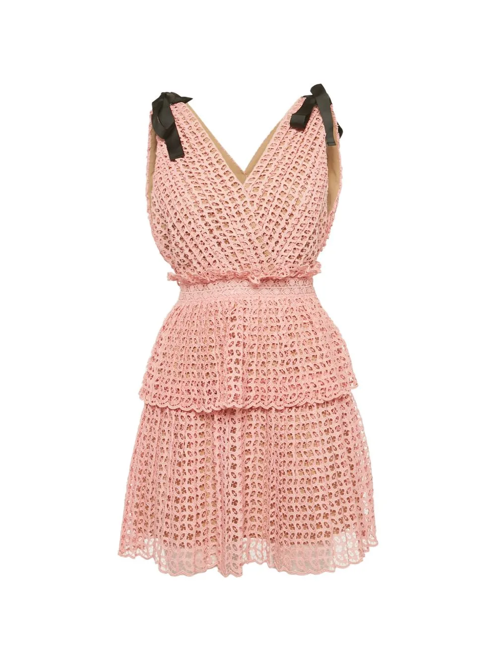 Bow-Detail Tiered Mini Dress by Self-Portrait