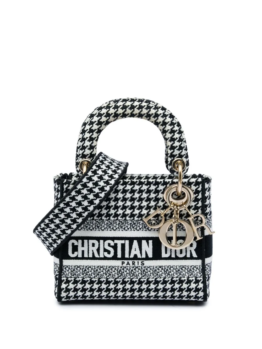 2022 Mini Embroidered Canvas Houndstooth Lady D Lite Satchel by Christian Dior Pre-Owned