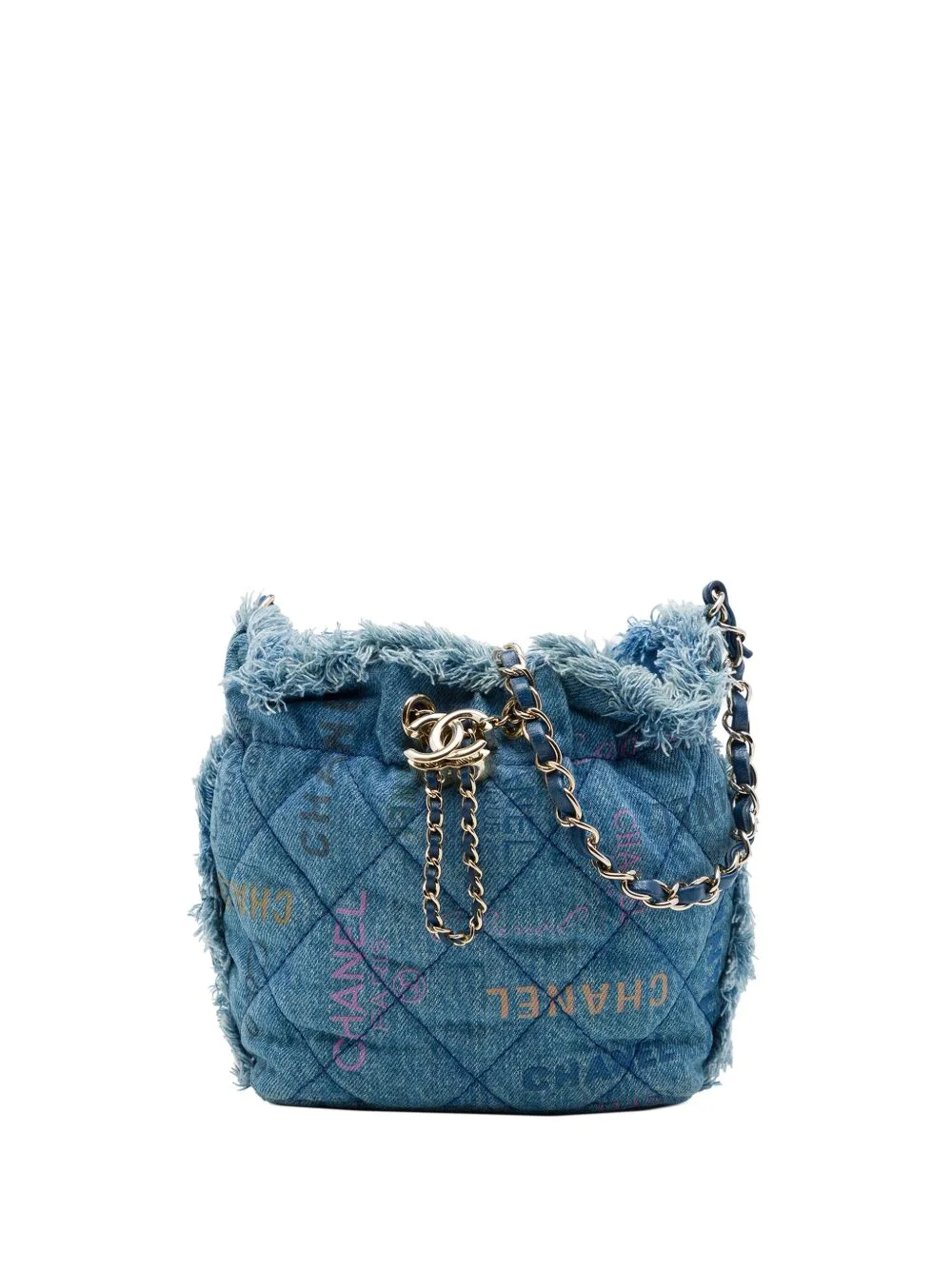 2021-2026 Small Quilted Denim Mood with Chain Bucket Bag by CHANEL Pre-Owned