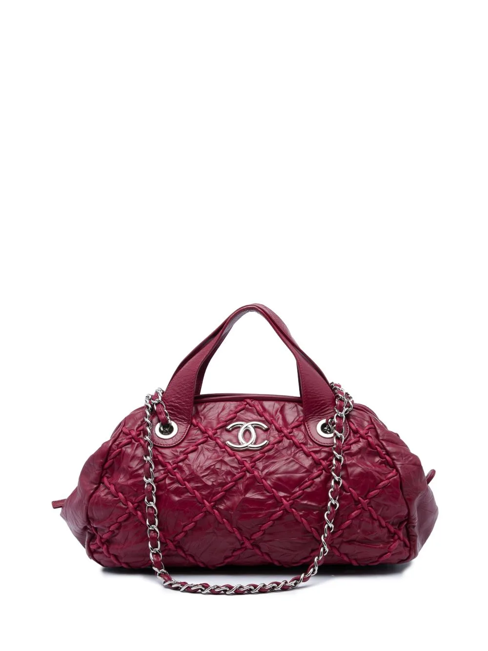 2011 CC Quilted Crinkled Calfskin Ultra Stitch Bowling Bag Satchel by CHANEL Pre-Owned