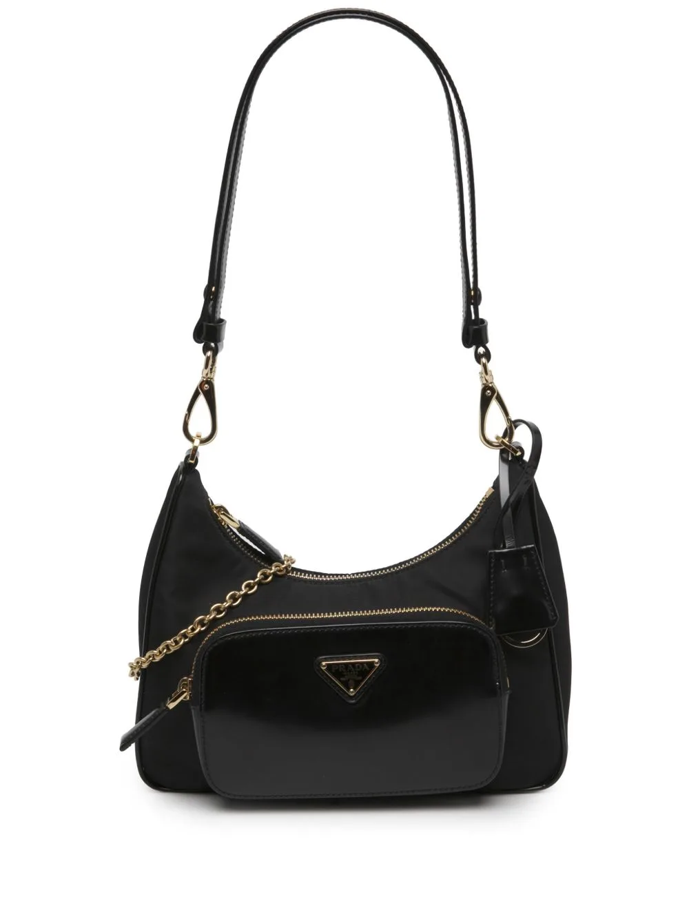 2013-2026 Re Nylon Brushed Leather Front Pocket Hobo Satchel by Prada Pre-Owned