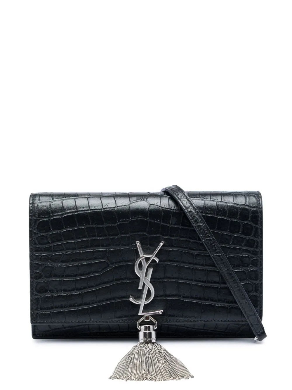 2017 Croc Embossed Leather Monogram Kate Tassel Wallet on Chain Crossbody Bag by Saint Laurent Pre-Owned