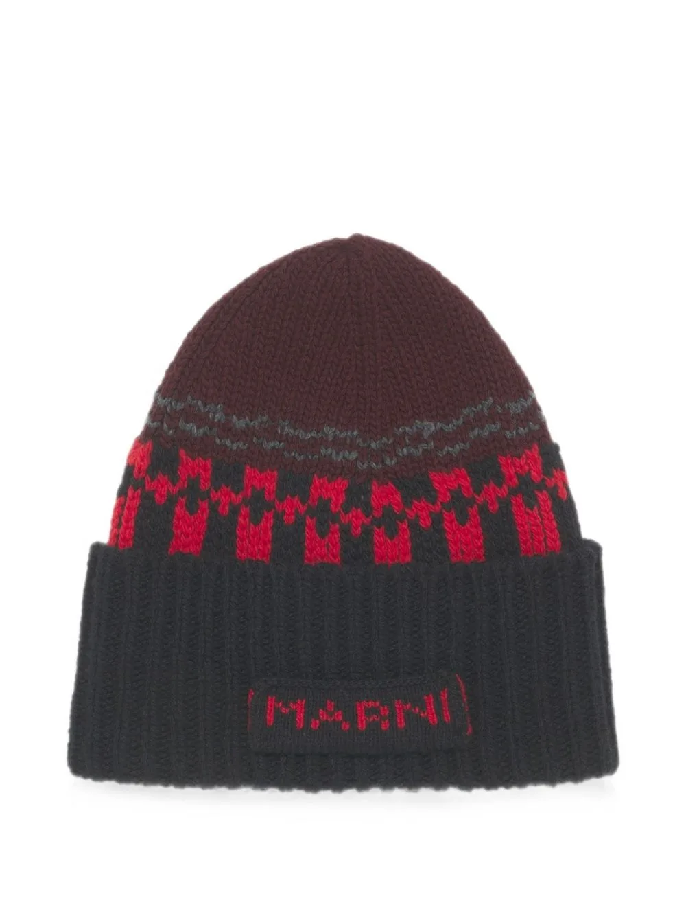 Red Wool Beanie with Geometric Motif by Marni