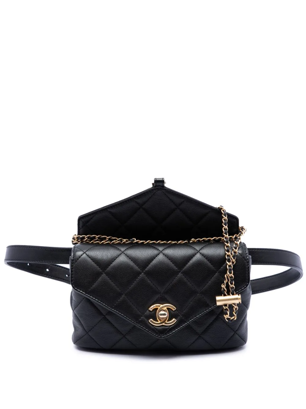 2019 Quilted Calfskin Carry with Chic Flap Belt Bag with Chain Satchel by CHANEL Pre-Owned