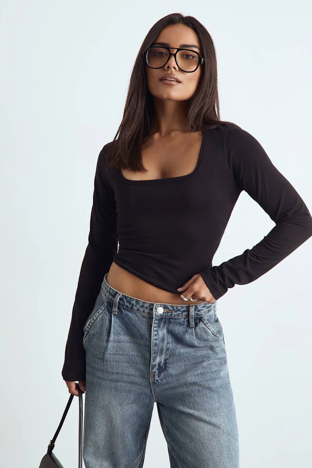 Basic Square Neck Long Sleeve Top