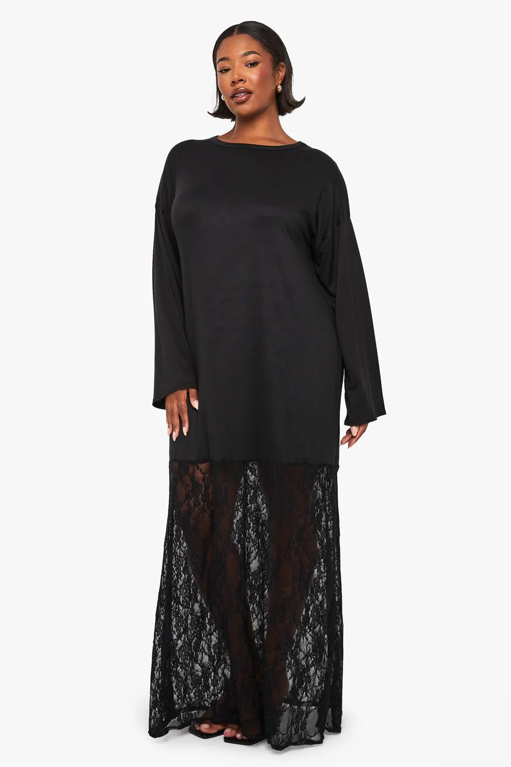 Long Sleeve Lace T-Shirt Dress by boohoo